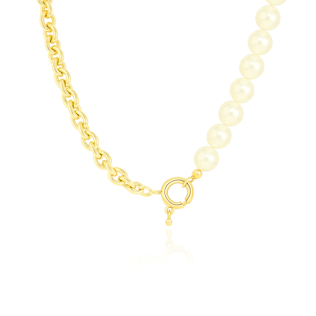 Colar duo- pérola e corrente