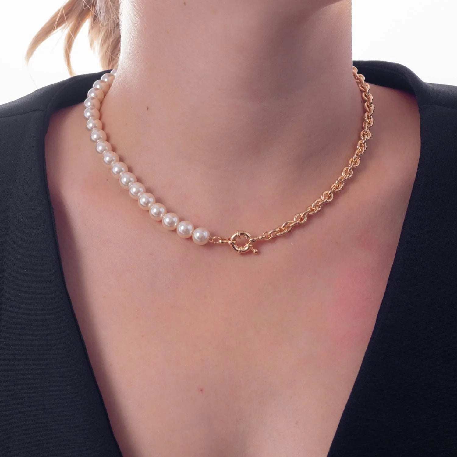 Colar duo- pérola e corrente